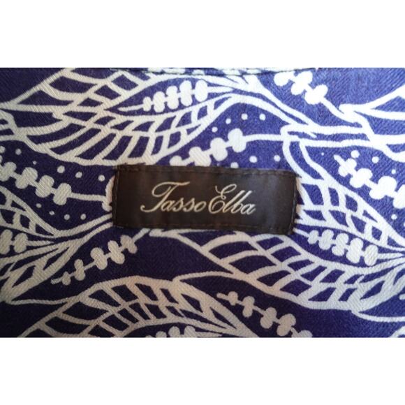 Tasso Elba Shirt Mens Small Blue White Leaf Print Silk Rayon Short Sleeve Casual - Picture 2 of 6